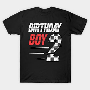 Kids Birthday Boy 2 Two Racing Flag 2Nd Birthday Race Car Toddler T-Shirt